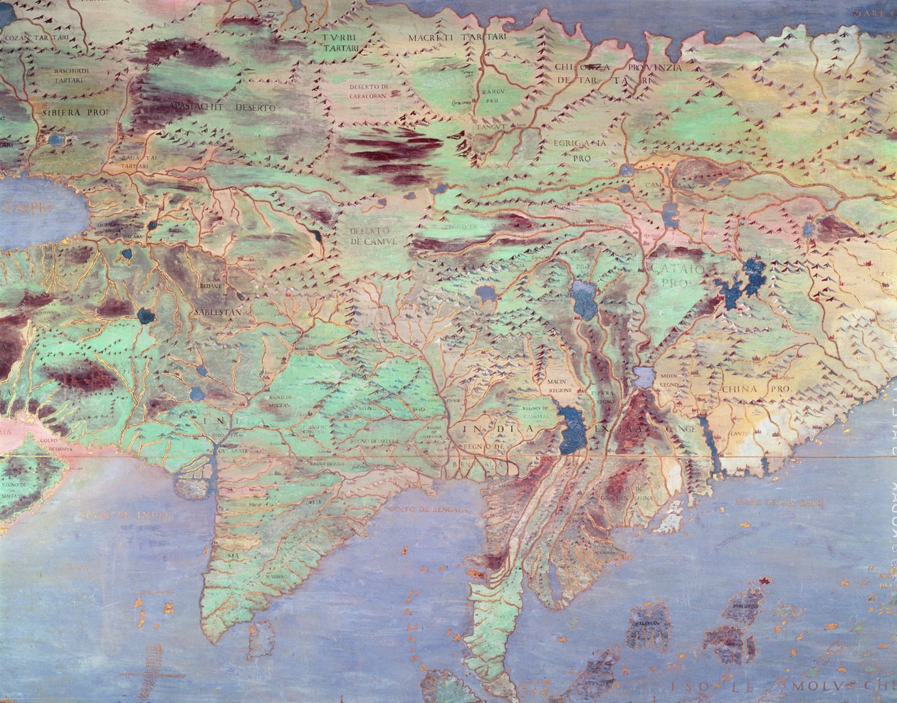 Karta över Asien, från "Sala Del Mappamondo" (Hall of the World Maps) av Antonio Giovanni de Varese