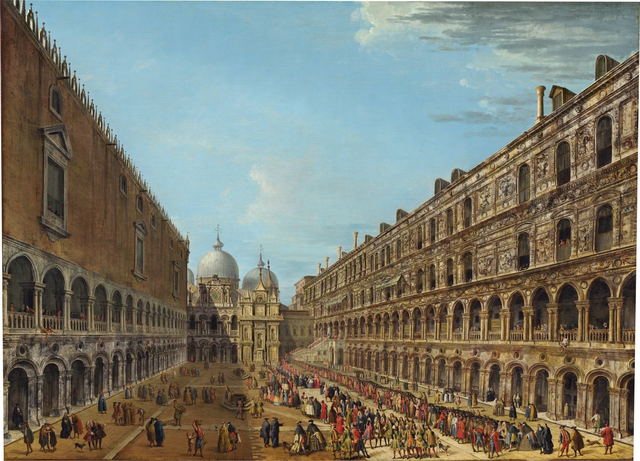 Der Auszug des Nuntius Stoppani aus dem Dogenpalast nach seiner Audienz am 18. April 1741 av Antonio Joli