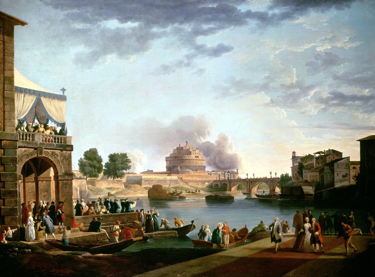 Valet av påven med Castel St. Angelo, Rom i bakgrunden av Antonio Joli