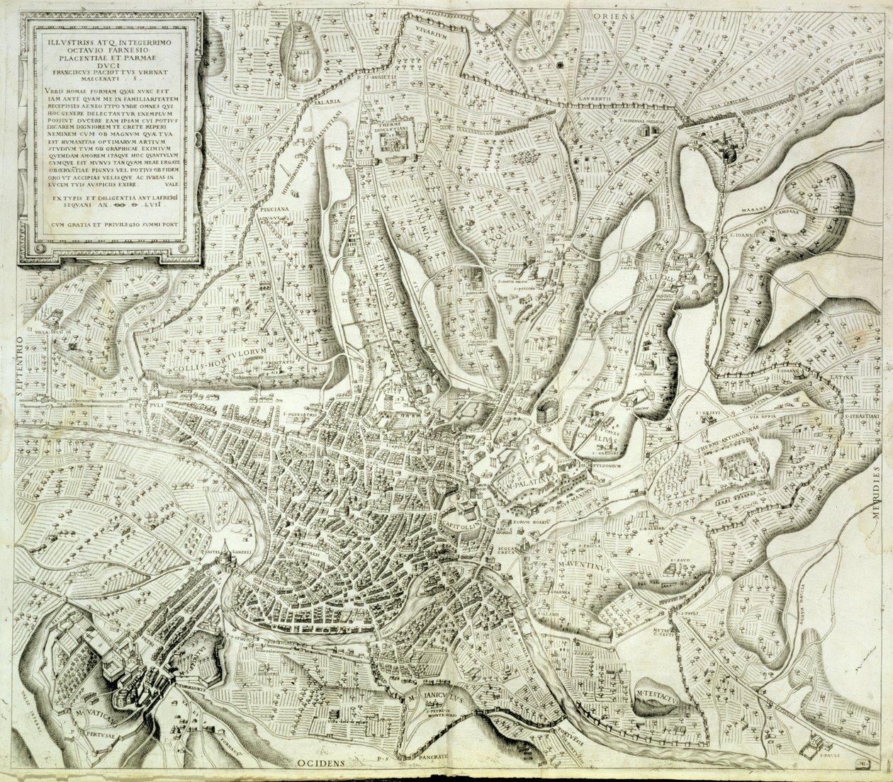 Karta över staden Rom, graverad av konstnären, 1557 av Antonio Lafreri