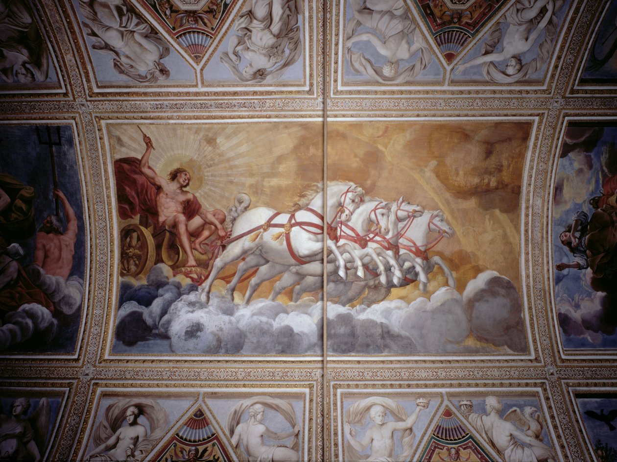Solguden kör sin vagn över himlen, takmålning (par 78802) av Antonio Maria Viani