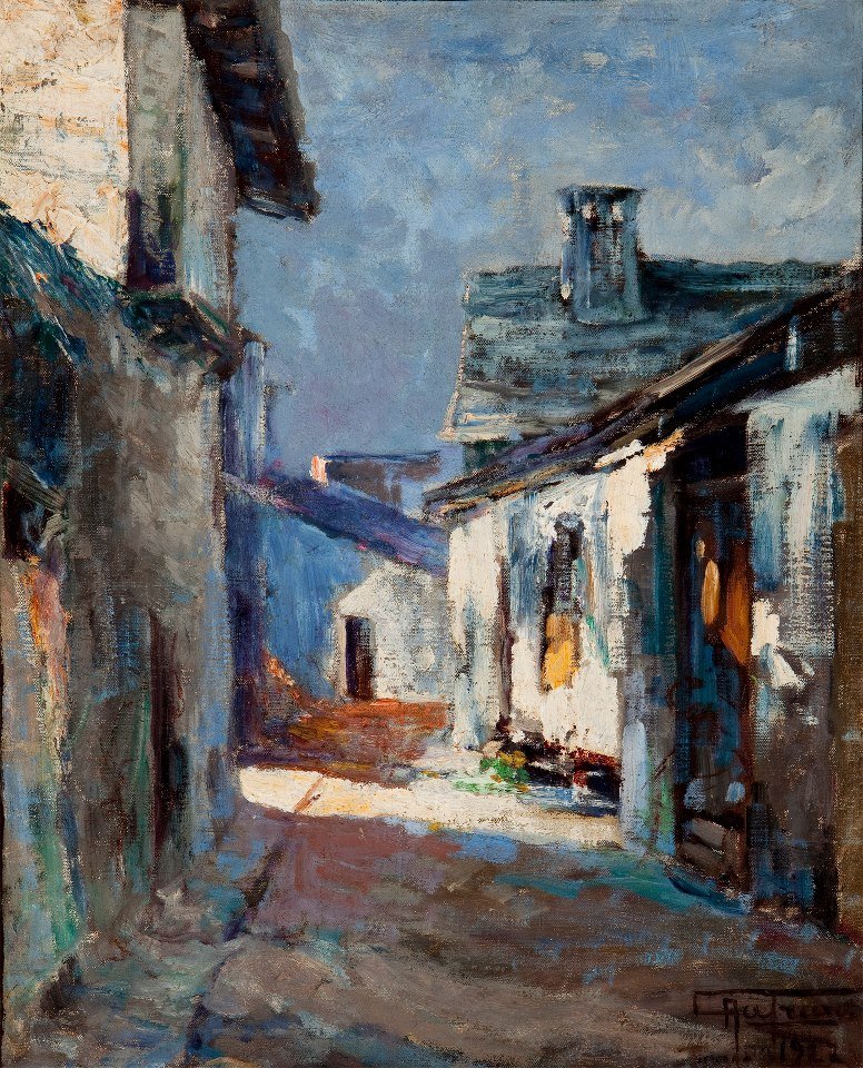 Velhas casas Paisagemn av Antonio Parreiras