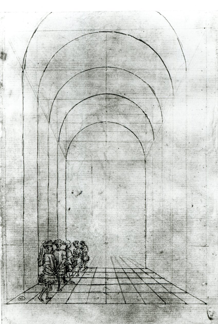Människor under en båge (svart och vitt fototryck) av Antonio Pisanello