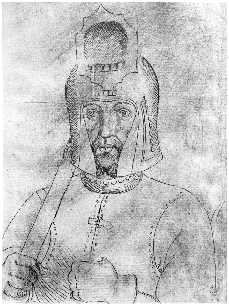 Soldat som bär en hjälm med visir, från The Vallardi Album av Antonio Pisanello