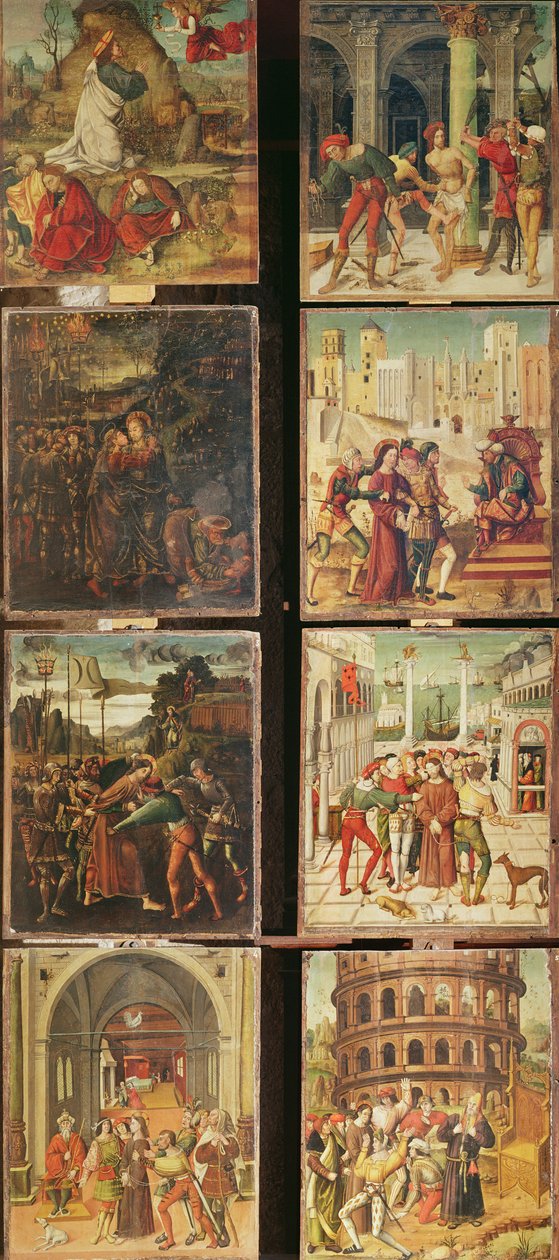 Vänster panel av Retable of the Passion, 1517-20 (tempera på panel) av Antonio Ronzen