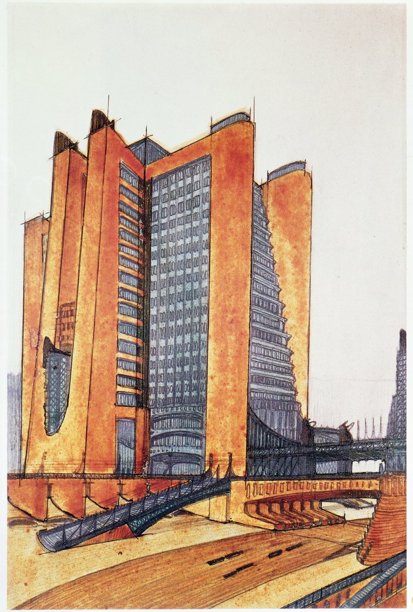Studiedesign för en ny stad, 1914 av Antonio SantElia