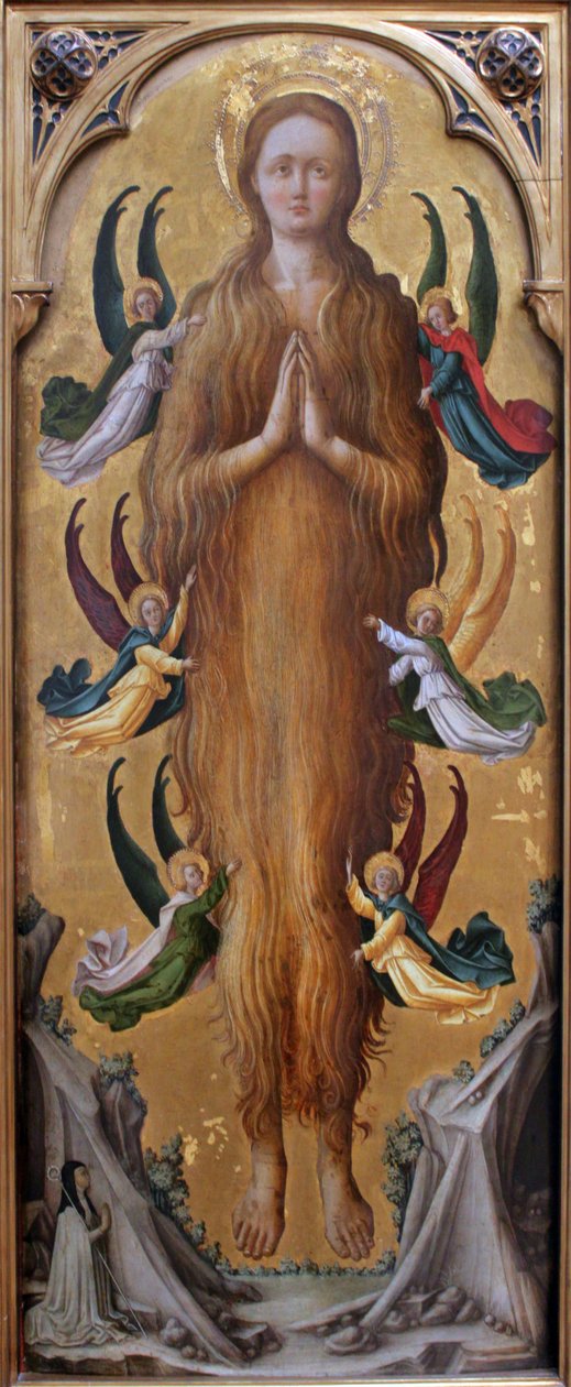 The holy Mary Magdalene, borne aloft by angels av Antonio Vivarini