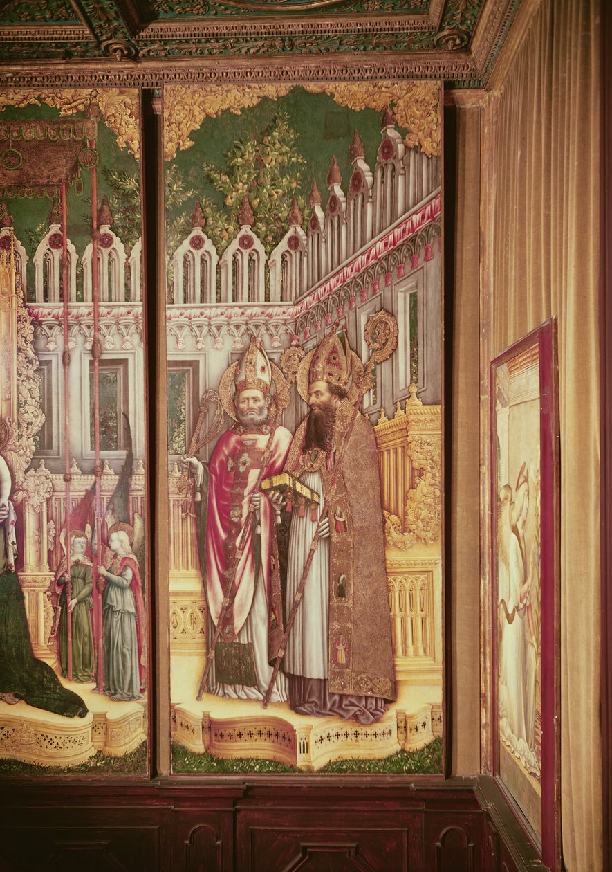 Triptyk av Jungfrun och barnet omgiven av heliga, detalj på den högra panelen som visar Saint Augustine och Saint Ambrose, 1446 (tempera på duk) av Antonio Vivarini