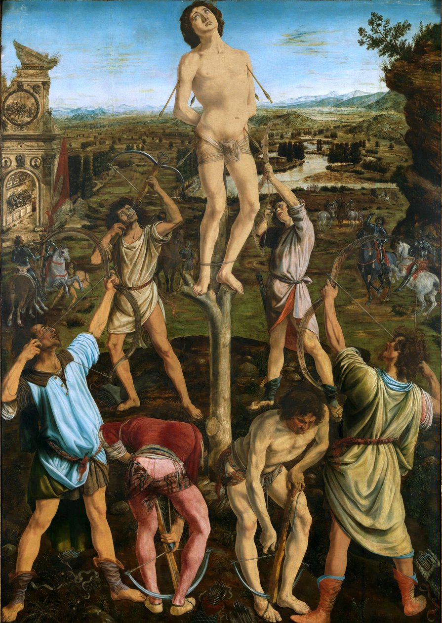 Martyrium af St. Sebastian, 1475 (olie på poppel) swed av Antonio Pollaiuolo