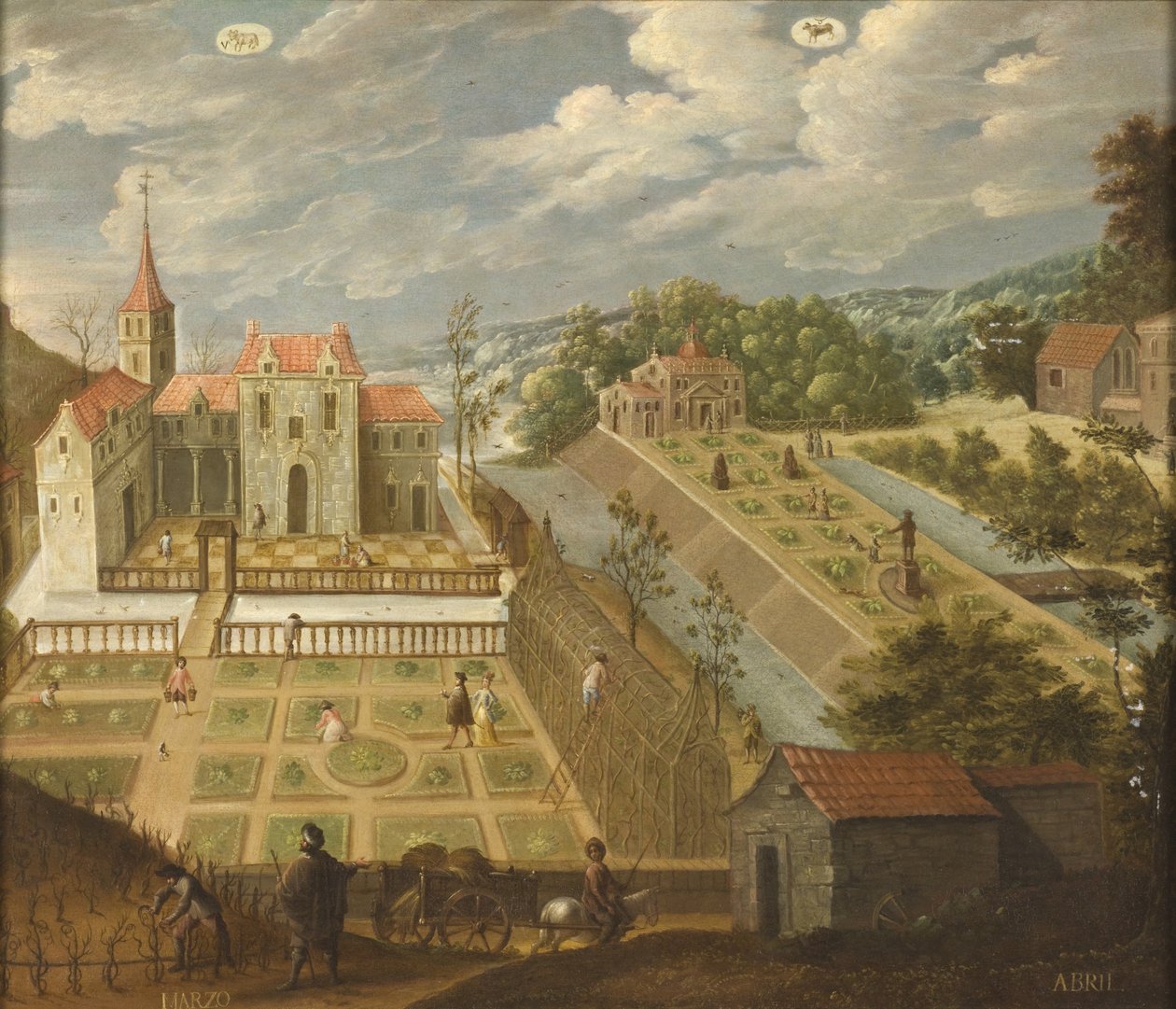Mars och april från Los doce meses del año (Årets tolv månader), 1650-99 av Antonio de Espinosa
