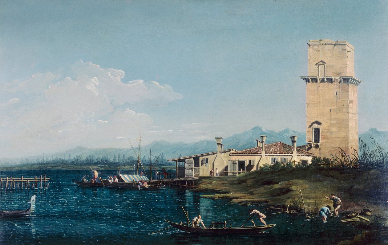 Margheras tårn, af Canaletto og hans assistenter av Antonio school of Canaletto