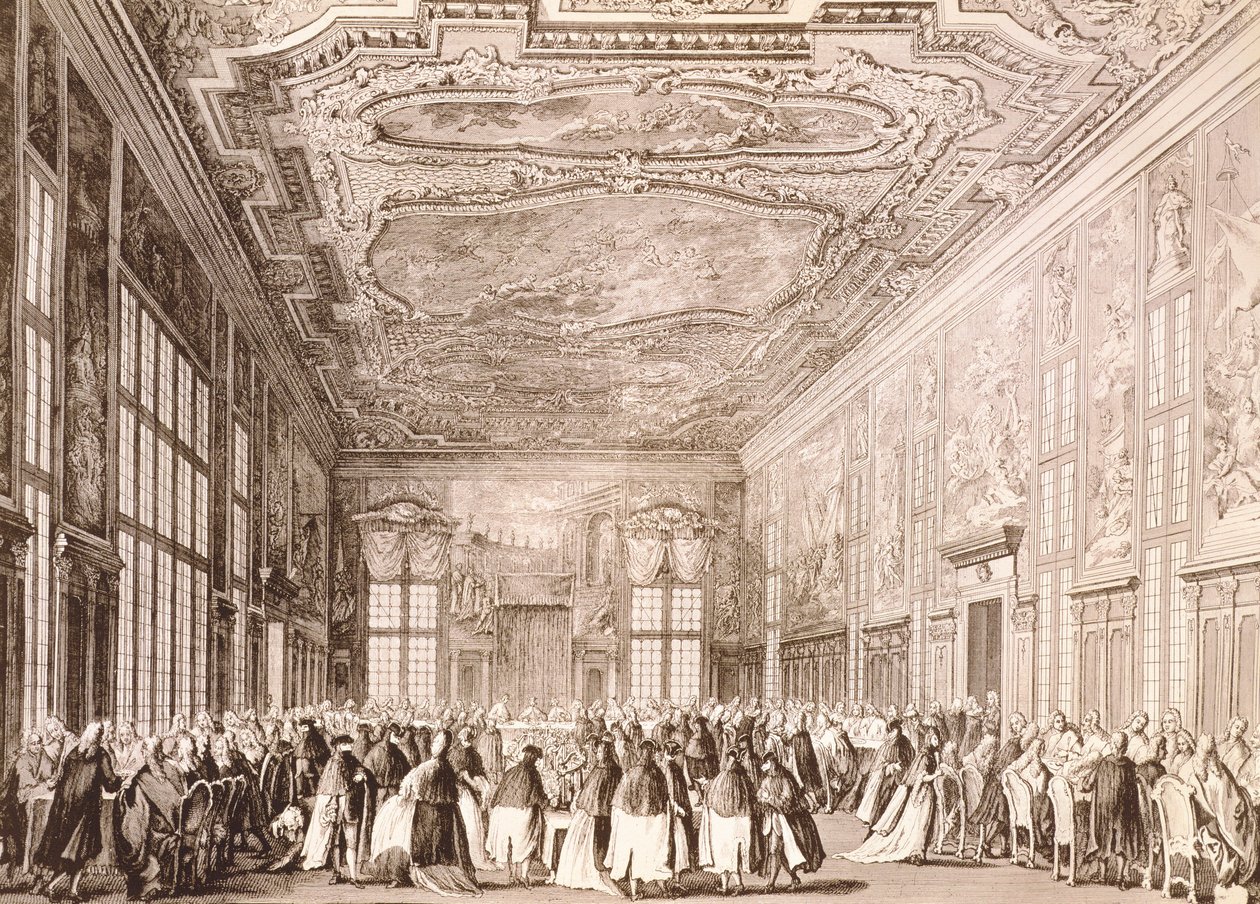 Hertigfest, bankett som ges av dogen i Venedig för att hedra representanter för utländska delegationer av Antonio (after) Canaletto