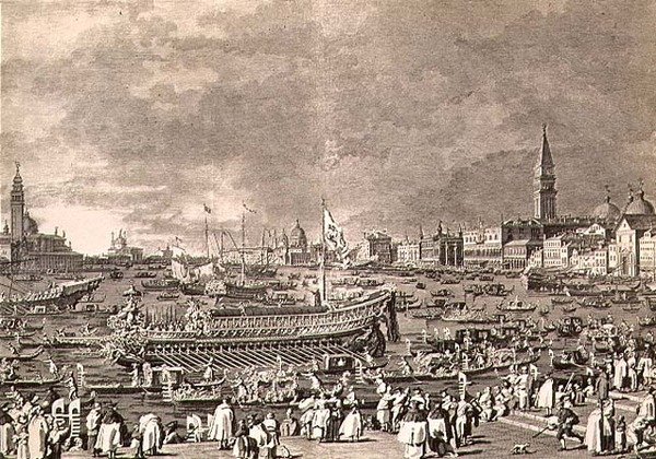 Dogens landstigning på Bucintoro för äktenskapet med havet, graverad av Giovanni Battista Brustolon (1712-96) (gravyr) av Antonio (after) Canaletto