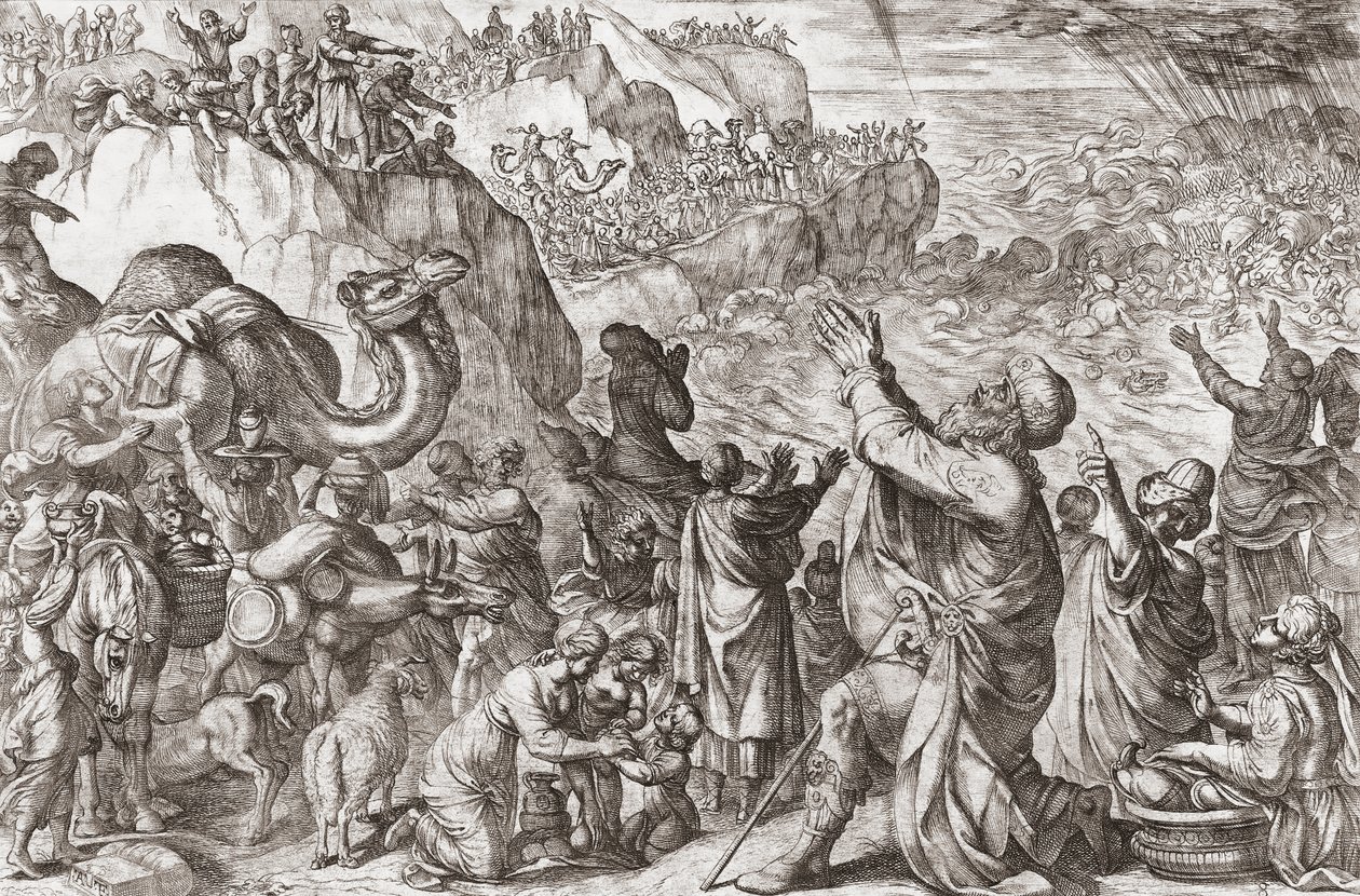 Röda havet dränker Faraos armé av Antonio (after) Tempesta