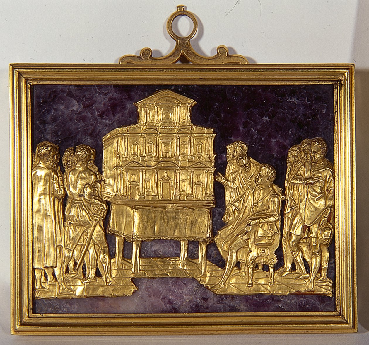 Bernardo Buontalenti (1531-1608) Presenterar en modell av fasaden till katedralen Santa Maria del Fiore, ca 1587 (guld på ädelsten) av Antonio (fl.1578 1624) Giambologna (1529 1608) and Susini