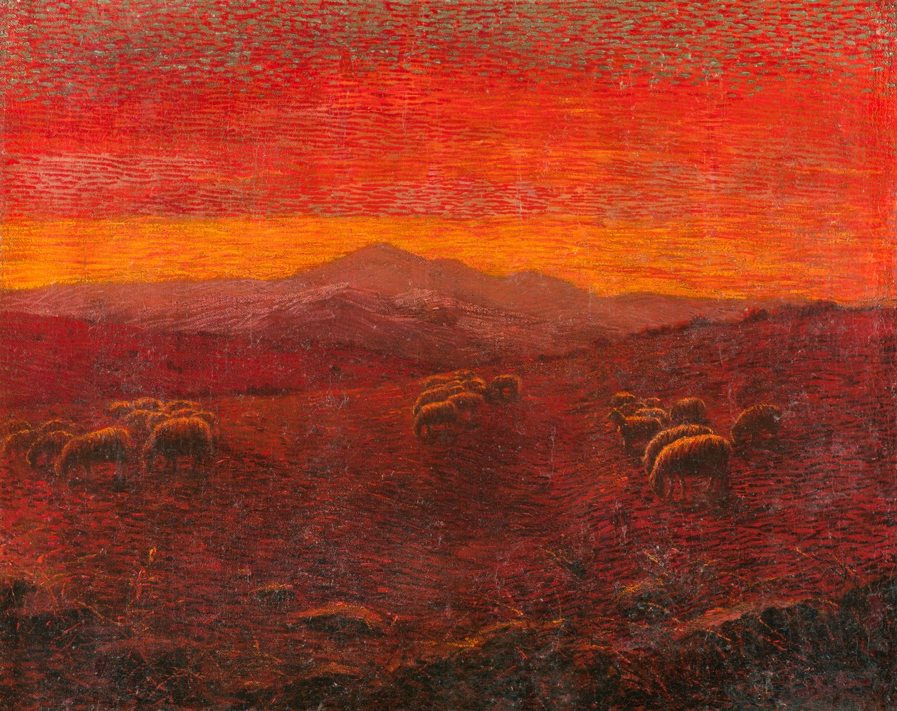 Landskap med en flock (olja på papper på panel) av Antonio Ballero