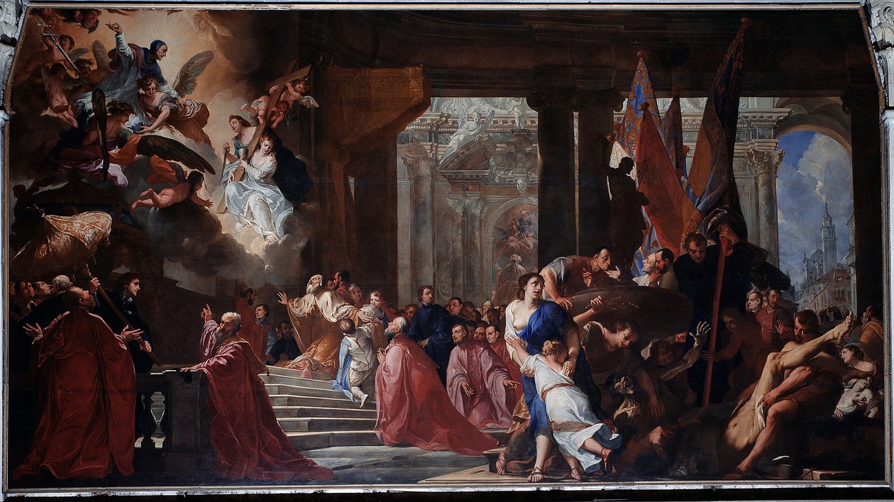 Doge Nicolo Contarinis löfte till den välsignade Lorenzo Giustiniani att han må gå i förbön för befrielsen av Venedig från pesten 1630 (målning av Antonio Bellucci