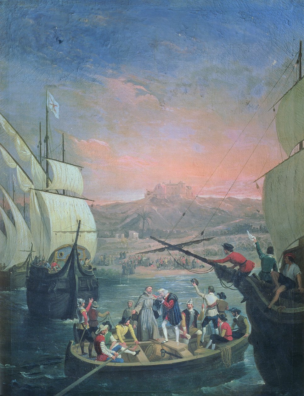 Santa Maria, Pinta och Ninas avgång från Palos 1492 (olja på duk) av Antonio Cabral Bejarano