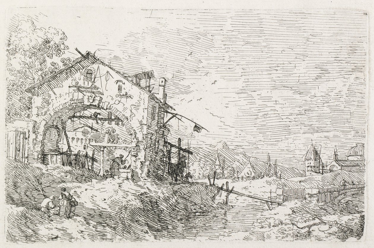 Visningar: En kvinna som drar vatten under en båge av Antonio Canaletto