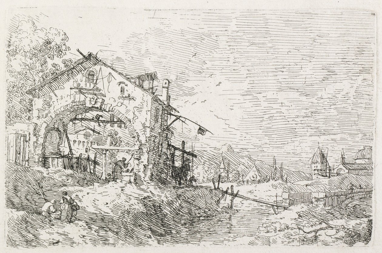 Visningar: En kvinna som drar vatten under en båge, 1735-1746. av Giovanni Antonio Canal