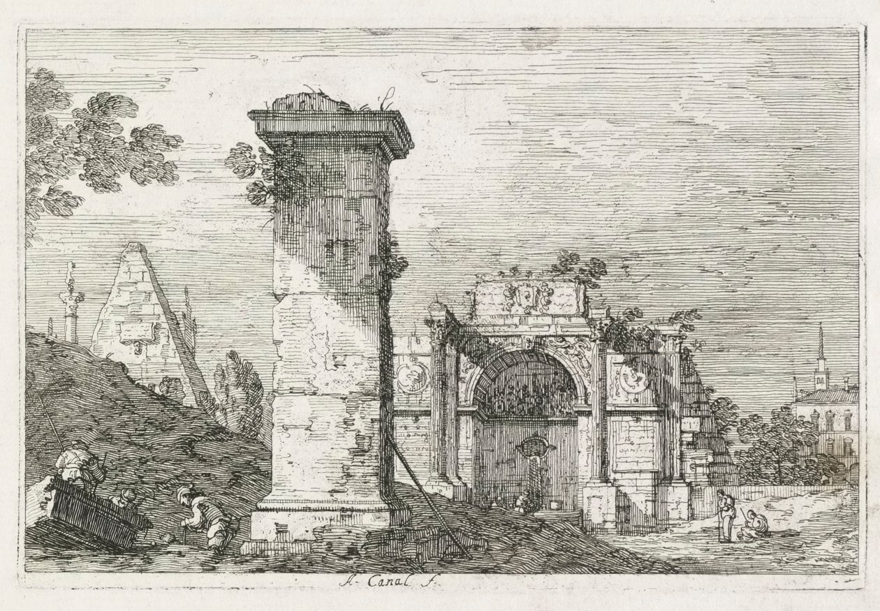 Visningar: Den isolerade pelaren, 1735-1746. av Giovanni Antonio Canal