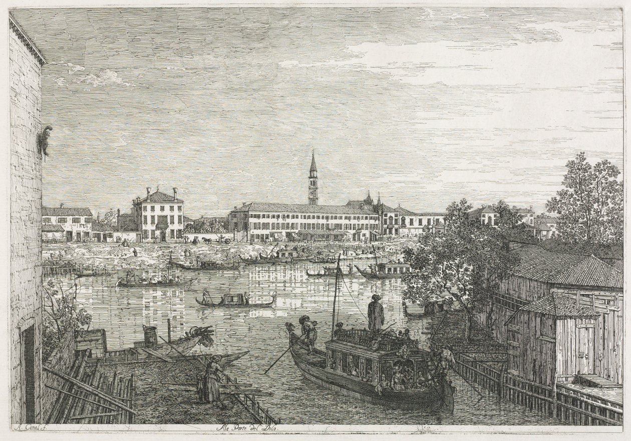 Utsikt: Hamnen i Dolo, 1735-1746. av Giovanni Antonio Canal