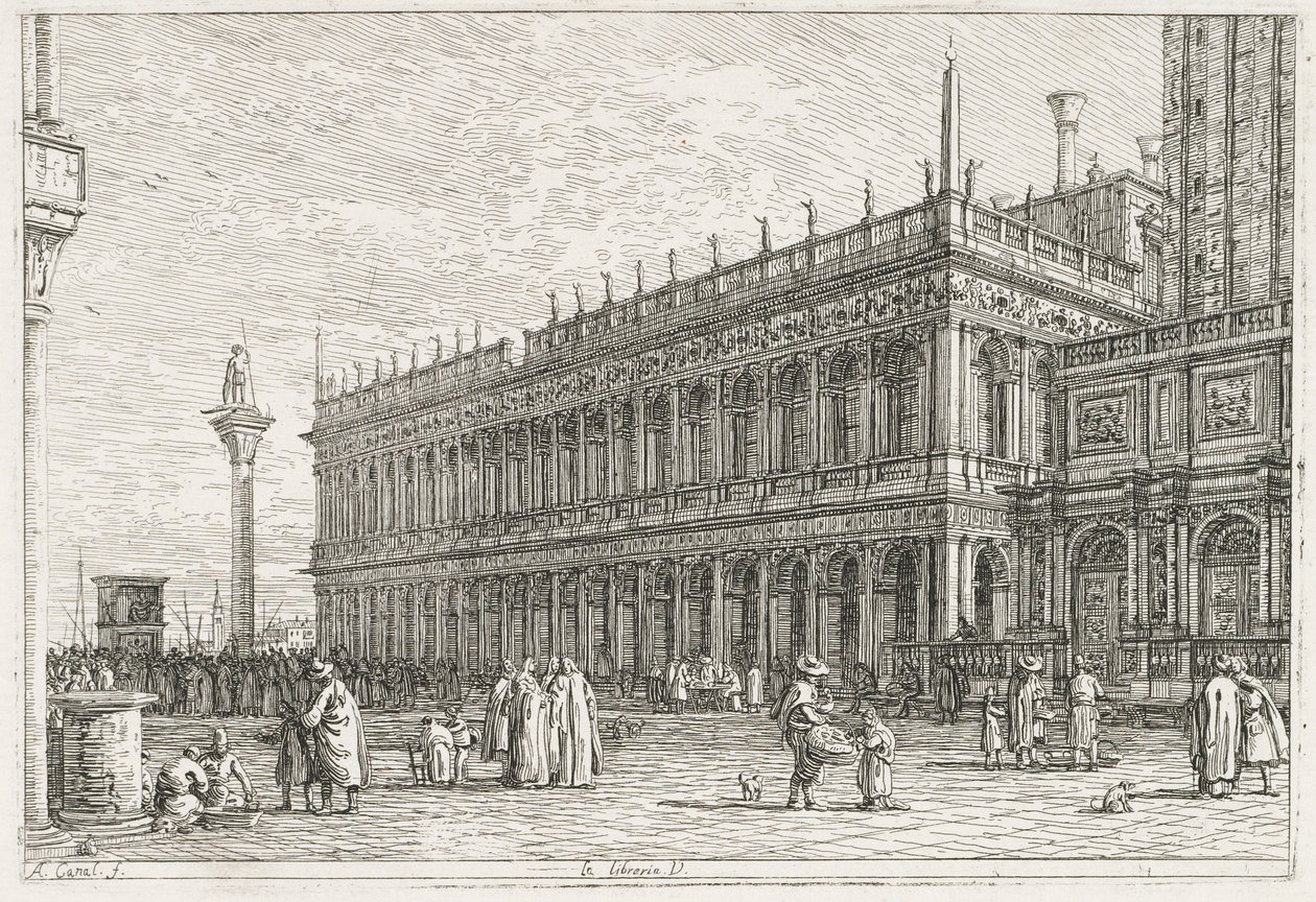 Utsikt: Biblioteket, Venedig av Antonio Canaletto