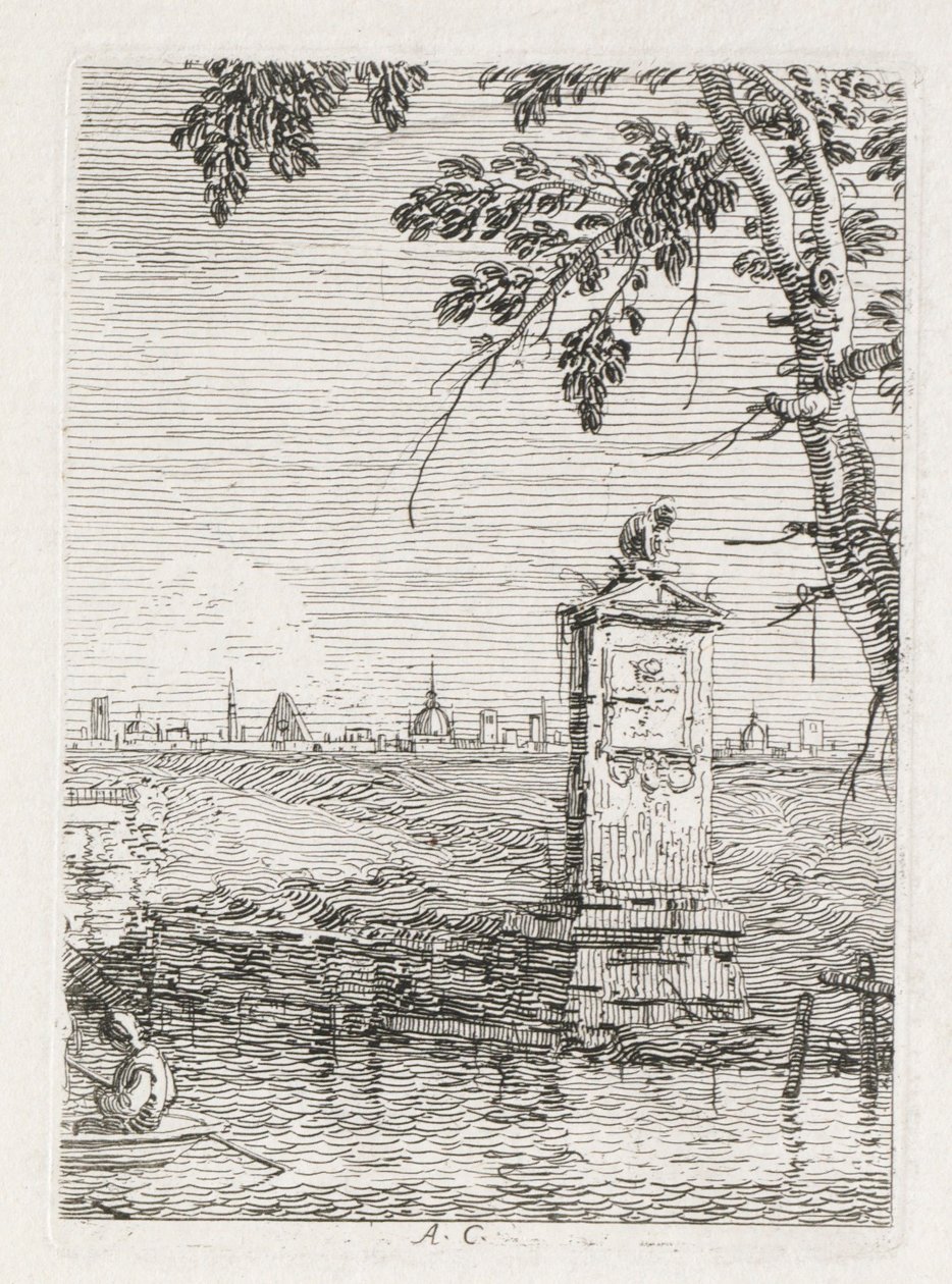 Utsikt: Det lilla monumentet under ett träd, 1735-1746. av Giovanni Antonio Canal