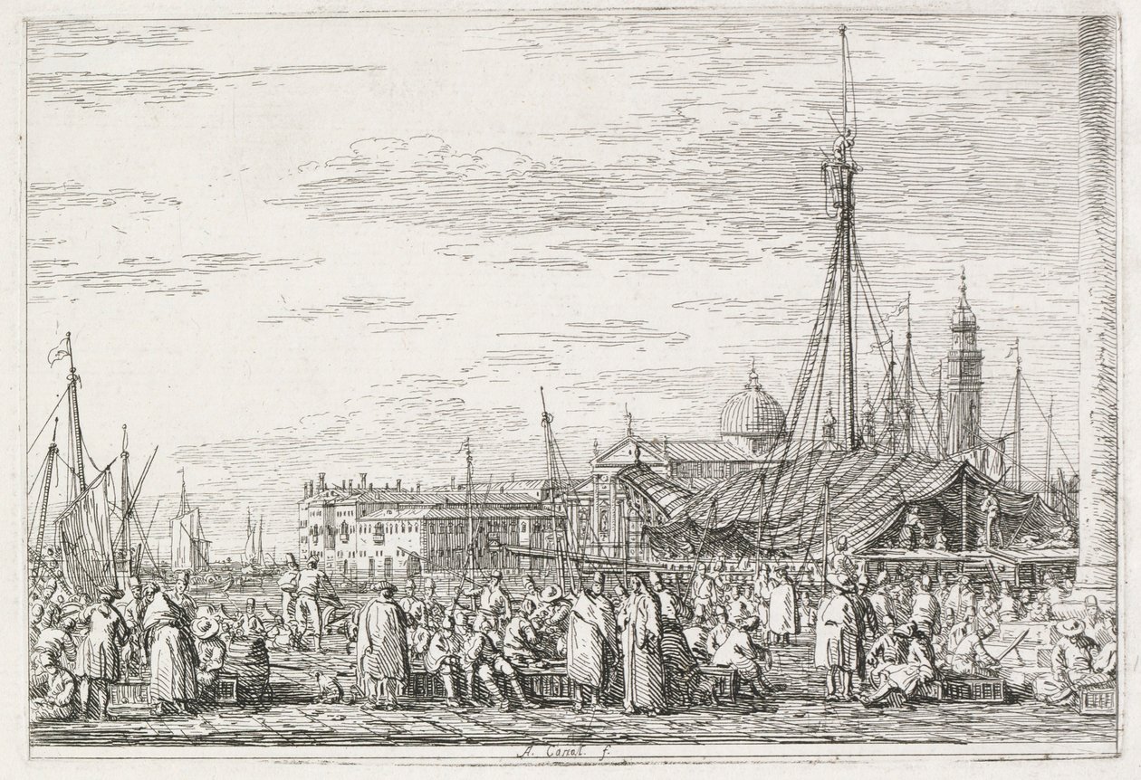 Visningar: Marknaden på Molo, 1735-1746. av Giovanni Antonio Canal
