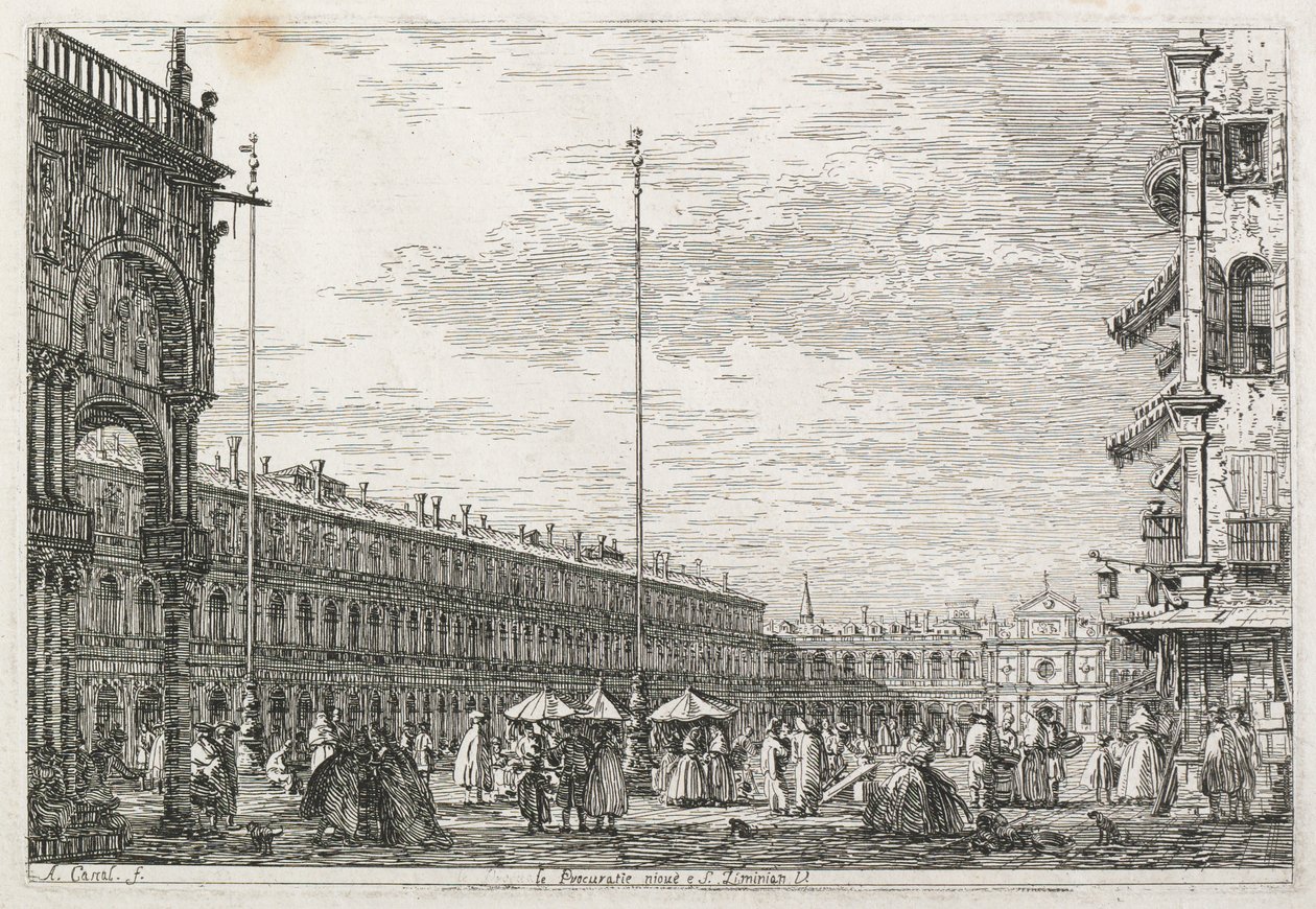 Utsikt: Åklagarens palats och kyrkan St. Géminien, Venedig av Antonio Canaletto