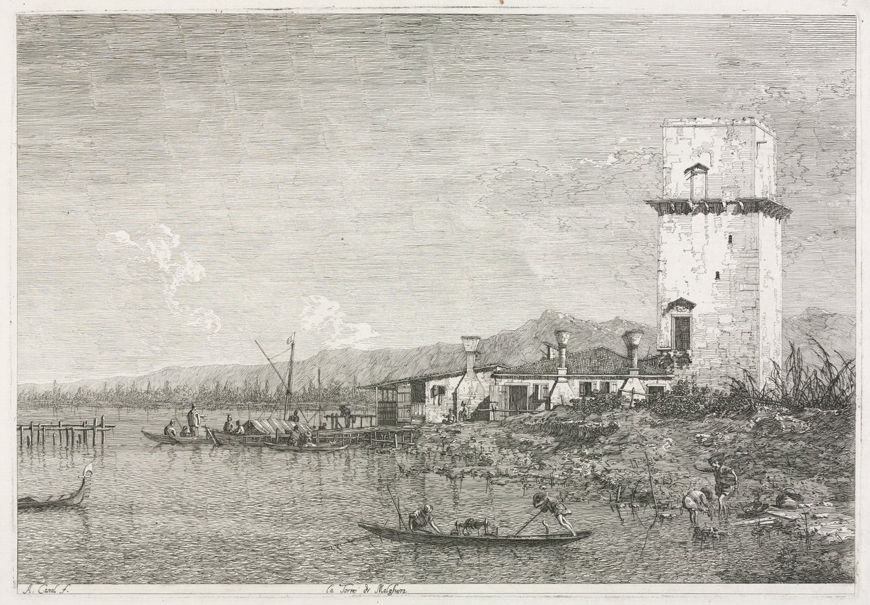 Utsikt: Tornet i Malghera, 1735-1746. av Giovanni Antonio Canal
