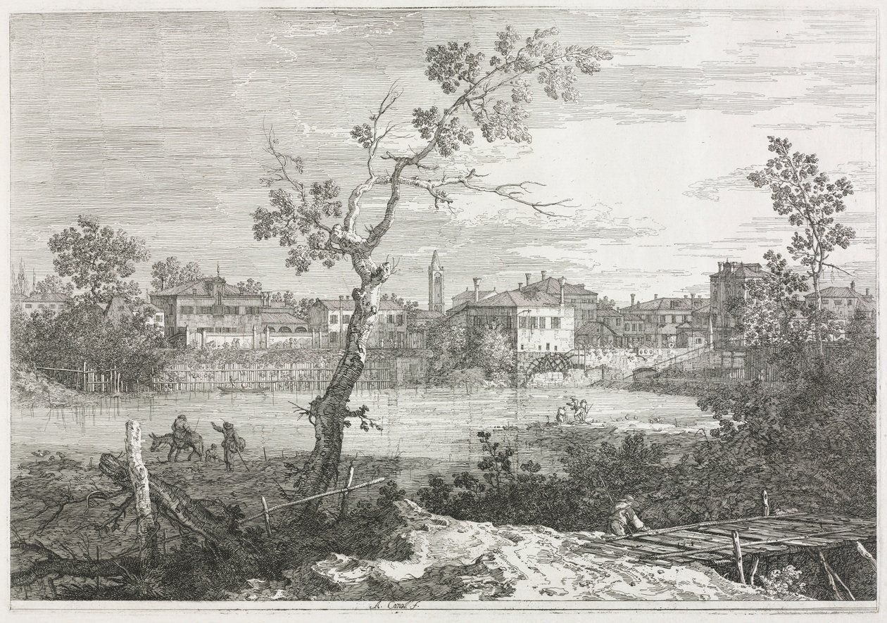 Utsikt: Utsikt över Burano, en stad på en ö i den venetianska lagunen, 1735-1746. av Giovanni Antonio Canal