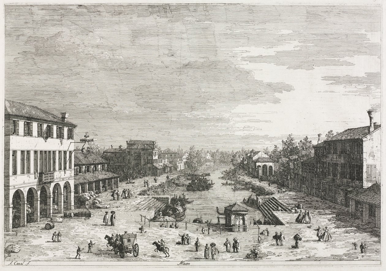 Utsikt: Utsikt över Mestre, en stad i provinsen Venedig av Antonio Canaletto