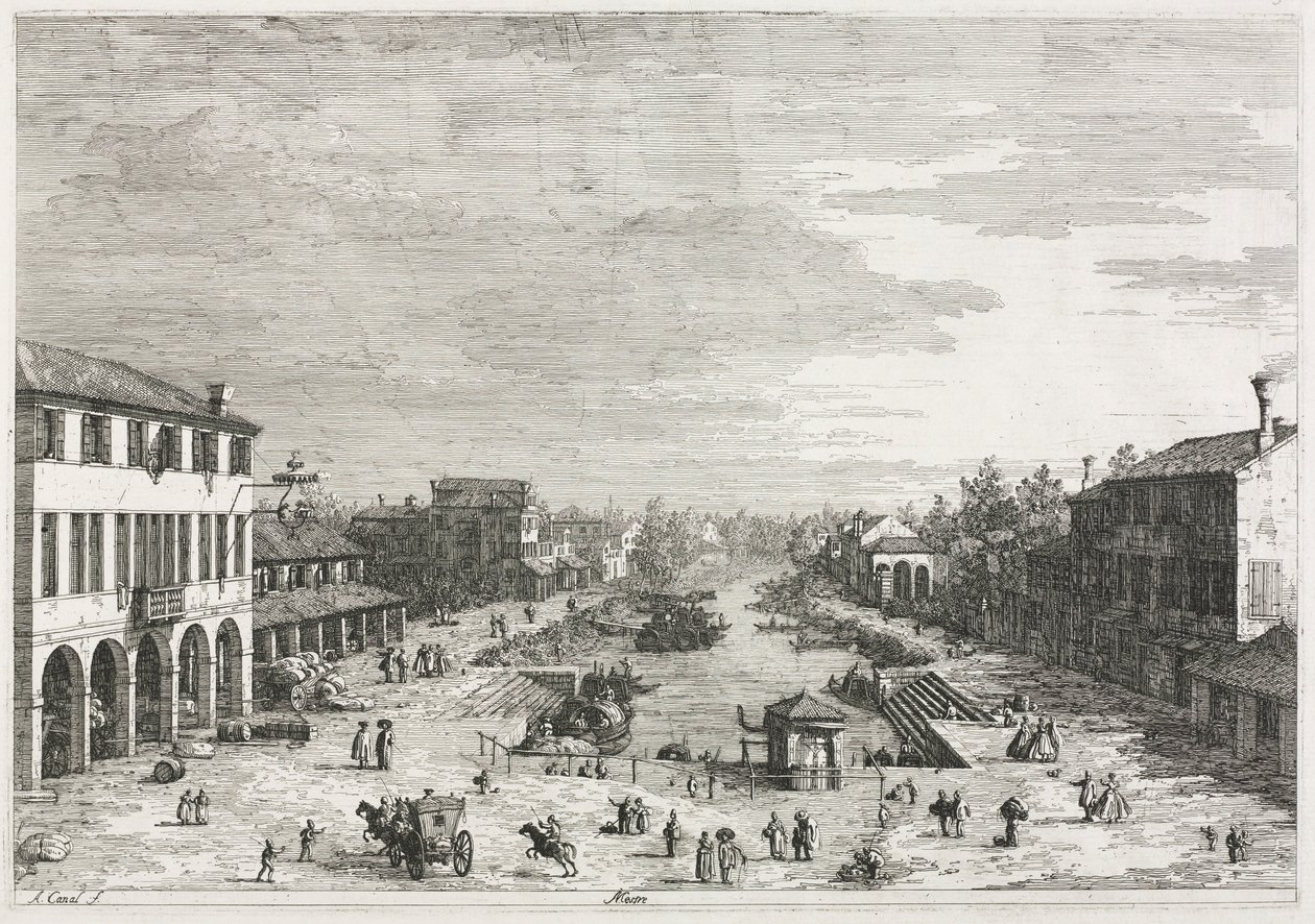 Utsikt: Utsikt över Mestre, en stad i provinsen Venedig, 1735-1746. av Giovanni Antonio Canal
