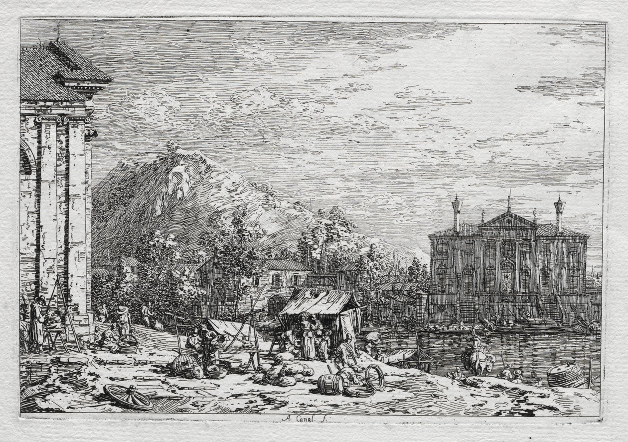 Utsikt över Venedig och omgivningar: A City Beyond a River, 1700-talet. av Giovanni Antonio Canal