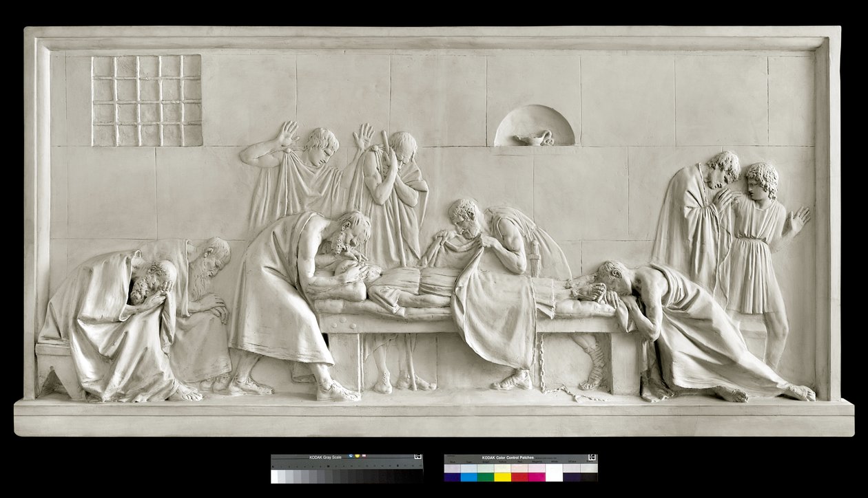 Crito stänger ögonen på Sokrates, 1790-92 (gips) av Antonio Canova
