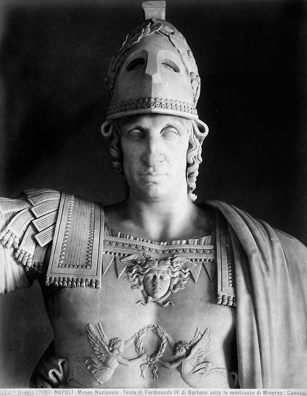Detalj av statyn av Ferdinand IV av Bourbon i Minervas plagg av Antonio Canova