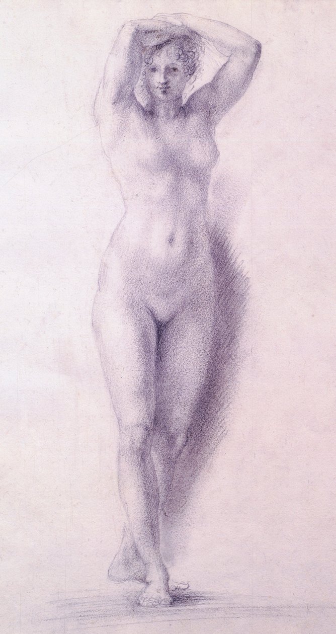 Kvinnofigur med armarna höjda av Antonio Canova (1757-1822), teckning av Antonio Canova