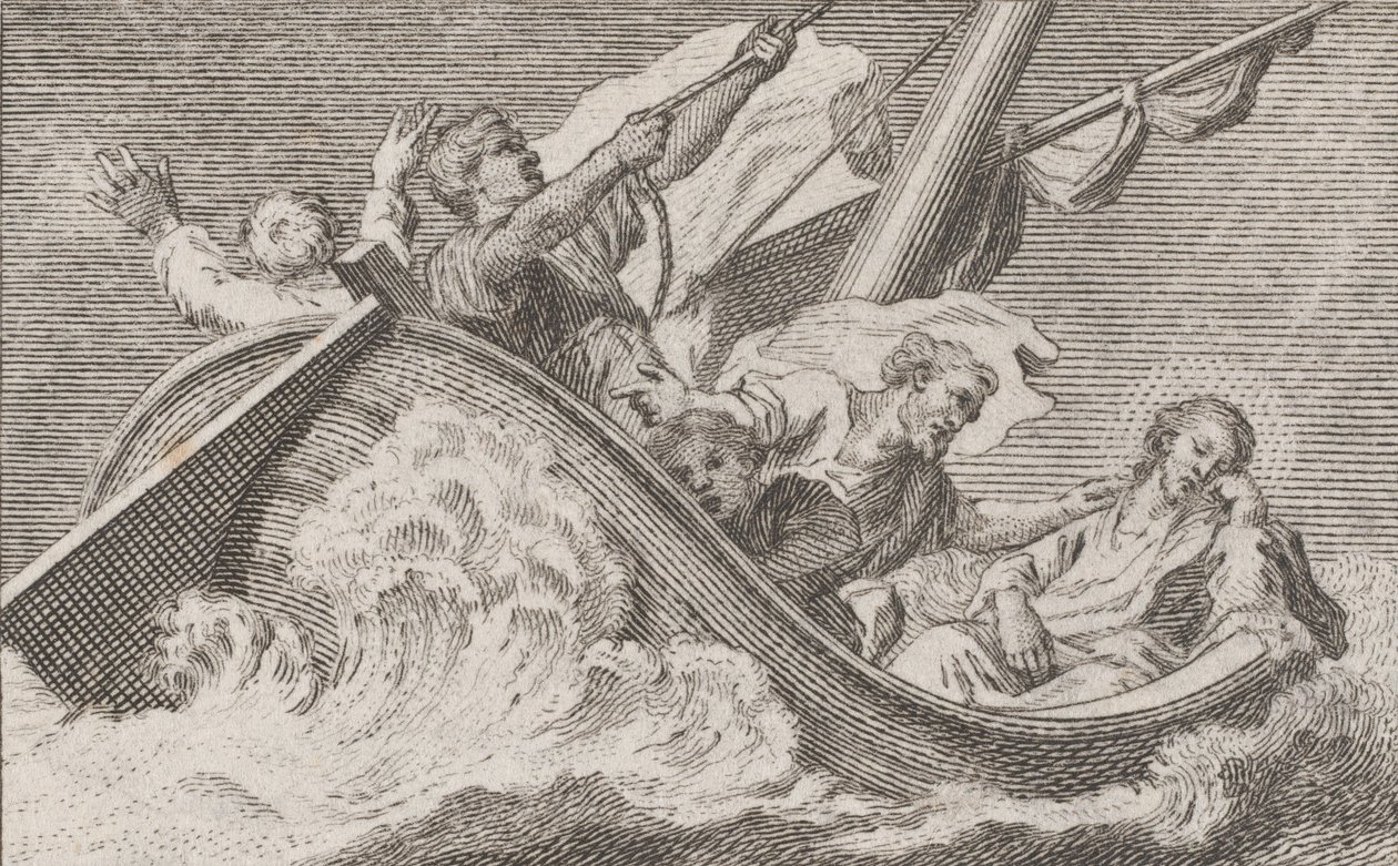 Kristus på en båt med fiskare, ca. 1760-93. av Antonio Capellan