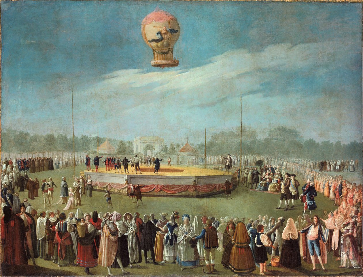 Bestigning av en ballong i närvaro av Karl IV:s hov, ca. 1783 av Antonio Carnicero
