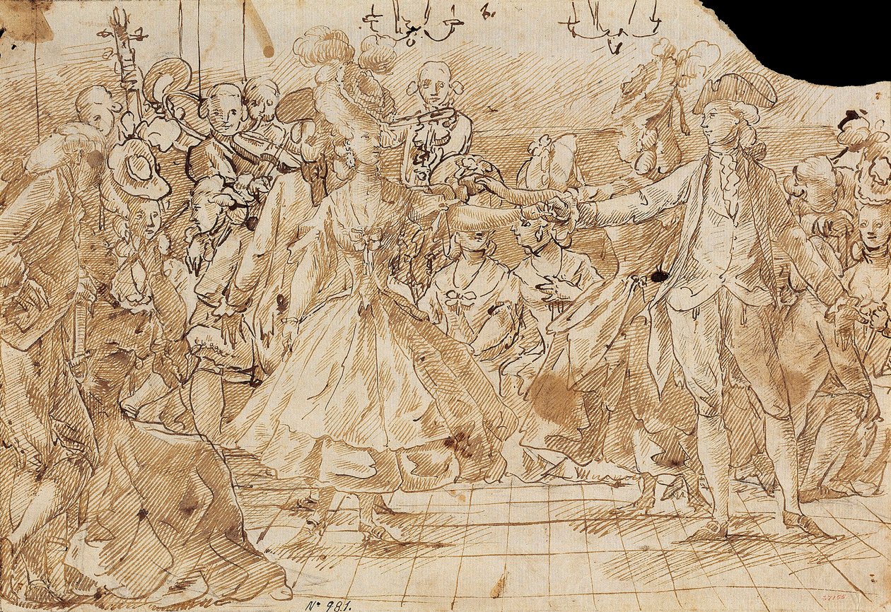 ""Minuet"" - Arbete av Antonio Casanovas Torrents (1752-1796) Menuettpenna, brunt indiskt bläck på papper ca. 1780 National Art Museum of Catalonia, Barcelona 20,9x30 av Antonio Casanovas i Torrents