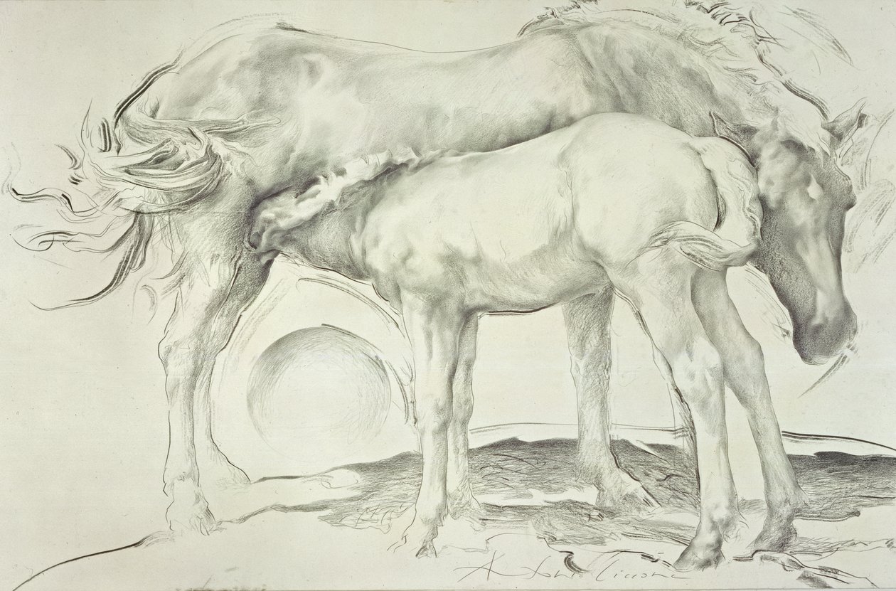 Horses at Coolmore, 1990 (kol på papper) av Antonio Ciccone