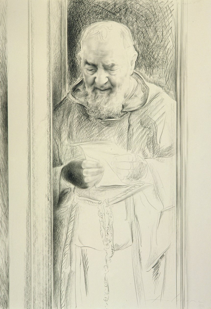 Padre Pio Reading, 1988-89 (kol på papper) av Antonio Ciccone