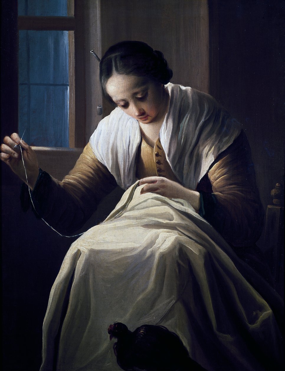 Sömmerska, av Antonio Cifrondi (1657-1730), Olja på duk av Antonio Cifrondi