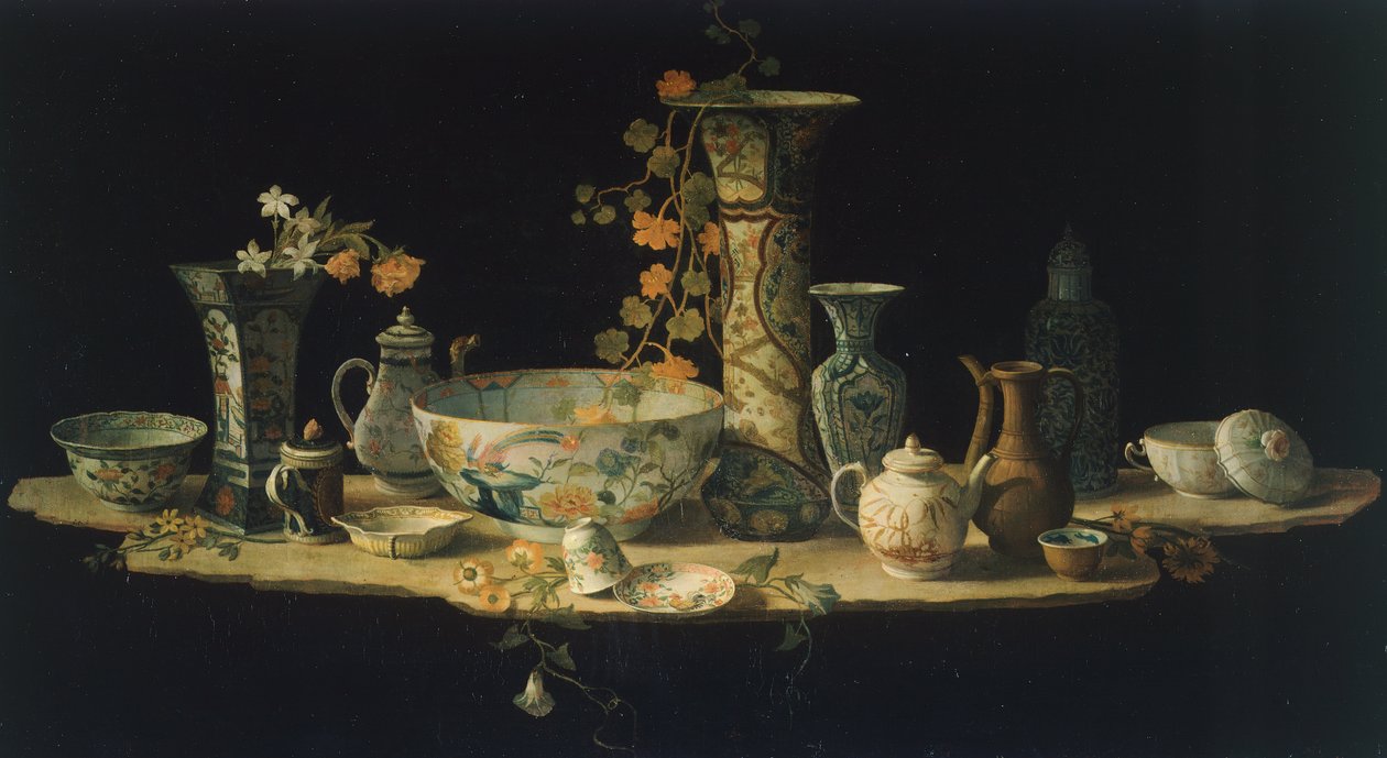 Förberedelsemålning till bordsskiva i hård sten med porslinsvaser, ca 1875, av Antonio Cioci (mellan 1722 och 1792), olja på duk. av Antonio Cioci or Ciocchi