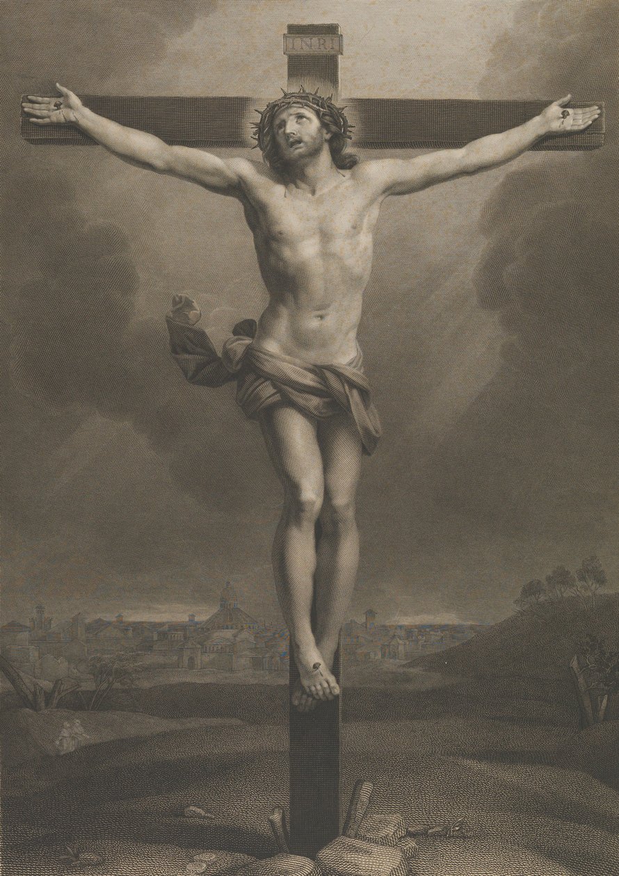 Kristus på korset, en stad i bakgrunden, efter Reni, 1850-88. av Antonio Dalco