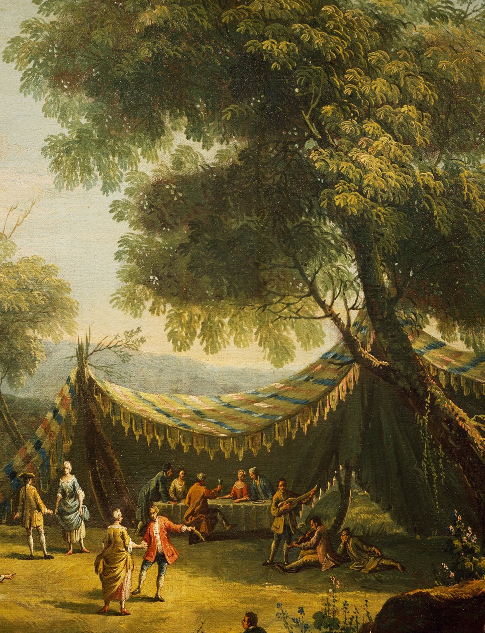 Tält på landsbygden med livemusik, detalj från våren, av Antonio Diziani (1737-1797), olja på duk, 74x92 cm, Italien av Antonio Diziani