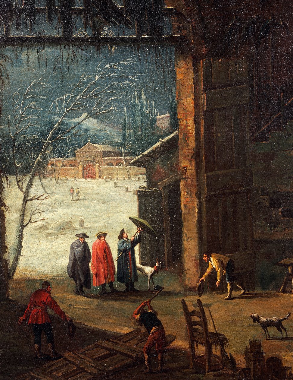 Vintern, ankomsten av en adelsman till villan, av Antonio Diziani (1737-1797), målning. Detalj. av Antonio Diziani