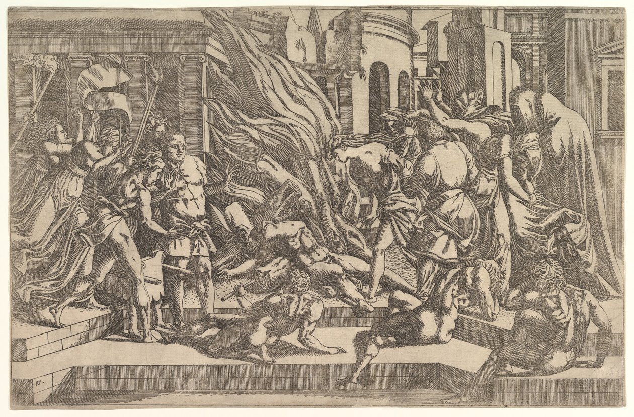 Bränning av ett lik, ca. 1543. av Antonio Fantuzzi
