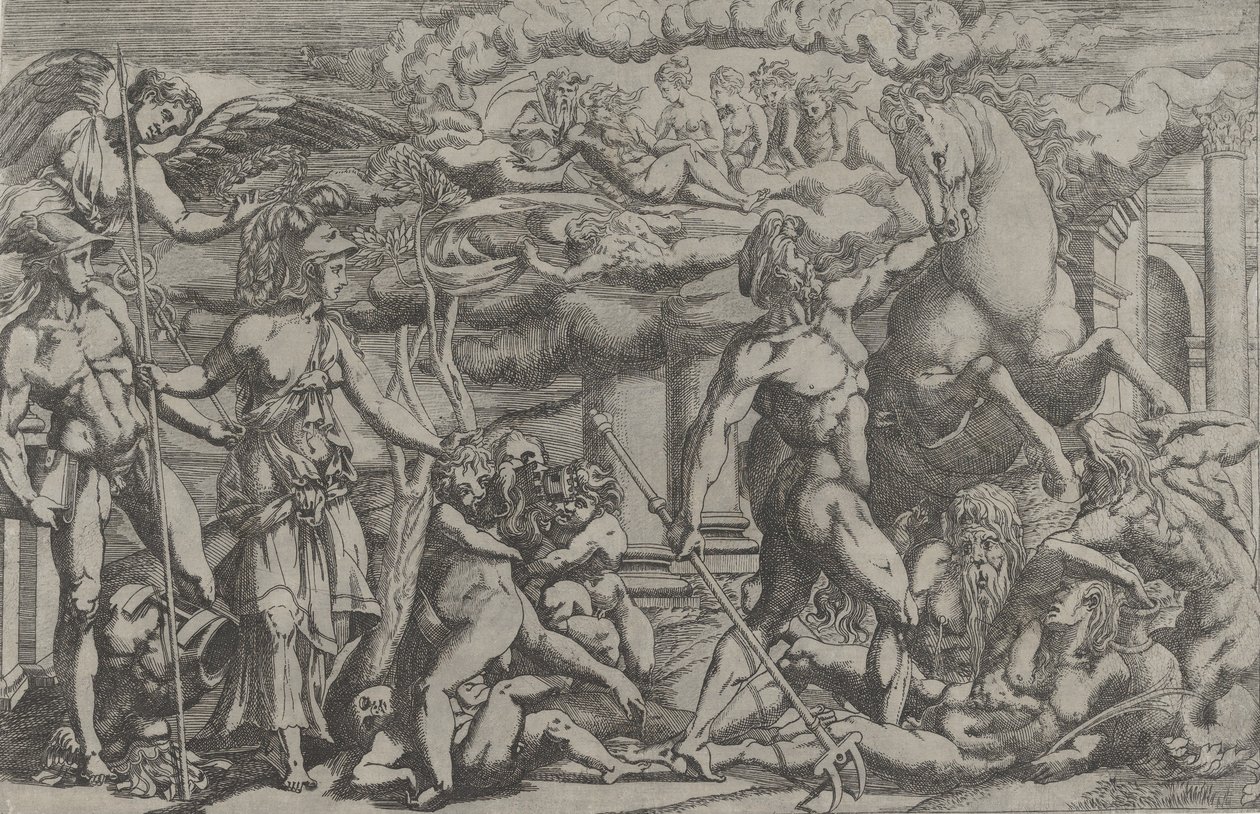 Tävling mellan Neptunus och Athena, 1540-45. av Antonio Fantuzzi